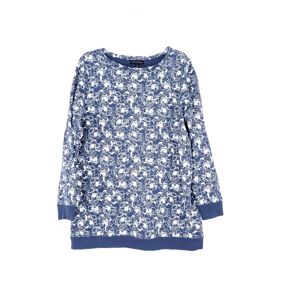 Banana Republic Gray White Floral Print Cotton Sweatshirt Size XL Tunic Top
